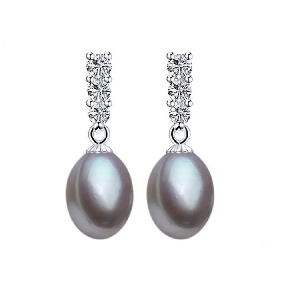 Genuine Freshwater Pearl and Simulated Diamond Drop Earrings-4